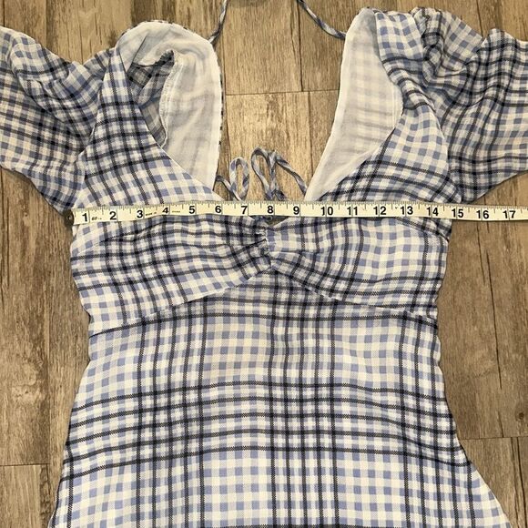 Urban Outfitters Spring Showers Blue Plaid Chiffon Dress Size Med Preppy - Picture 9 of 11
